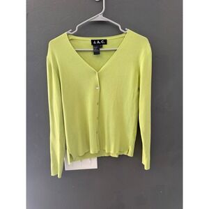 J.A.C. Vintage Y2k Lime Green V-Neck Button Front Cardigan‎ Sweater Size S Artsy